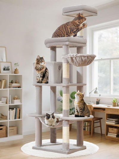 Torre para gatos grande 66pulg con postes rascadores y
