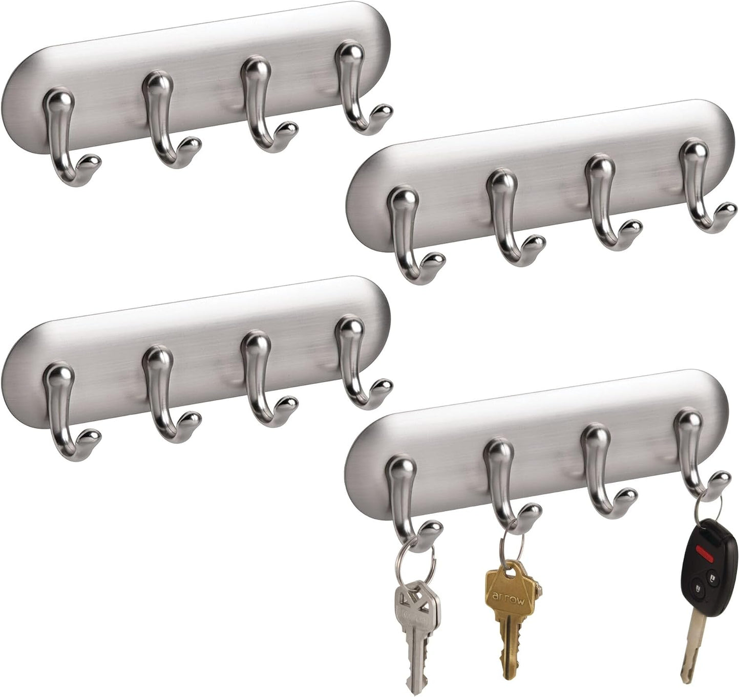 Llavero autoadhesivo 4 ganchos soporte pared set 4 cepillado