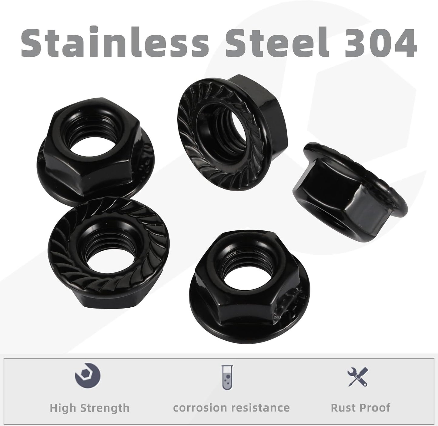 Tuercas hex m4-0.7 acero inox 304 18-8 negro 50 pzas