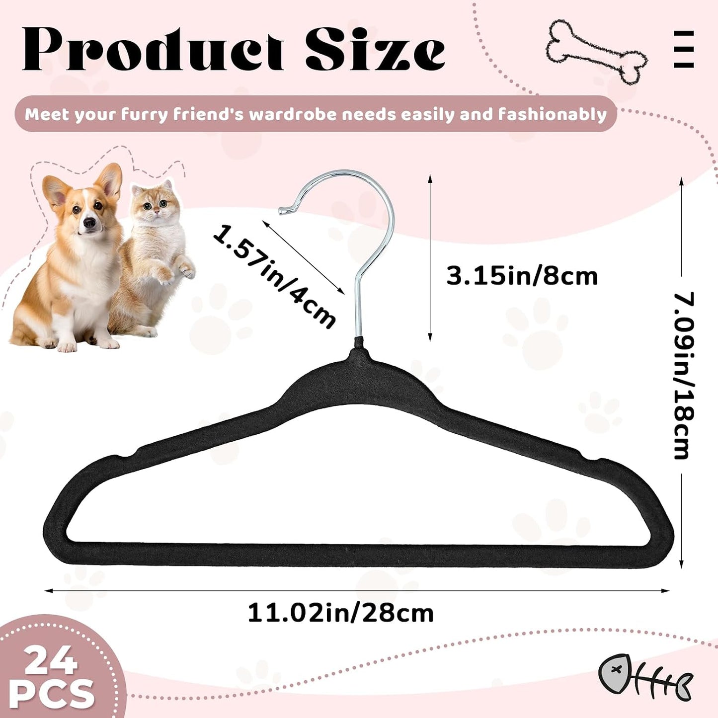 24 Perchas Terriperros 11" Antiderrap 360° Negro Metal Inox