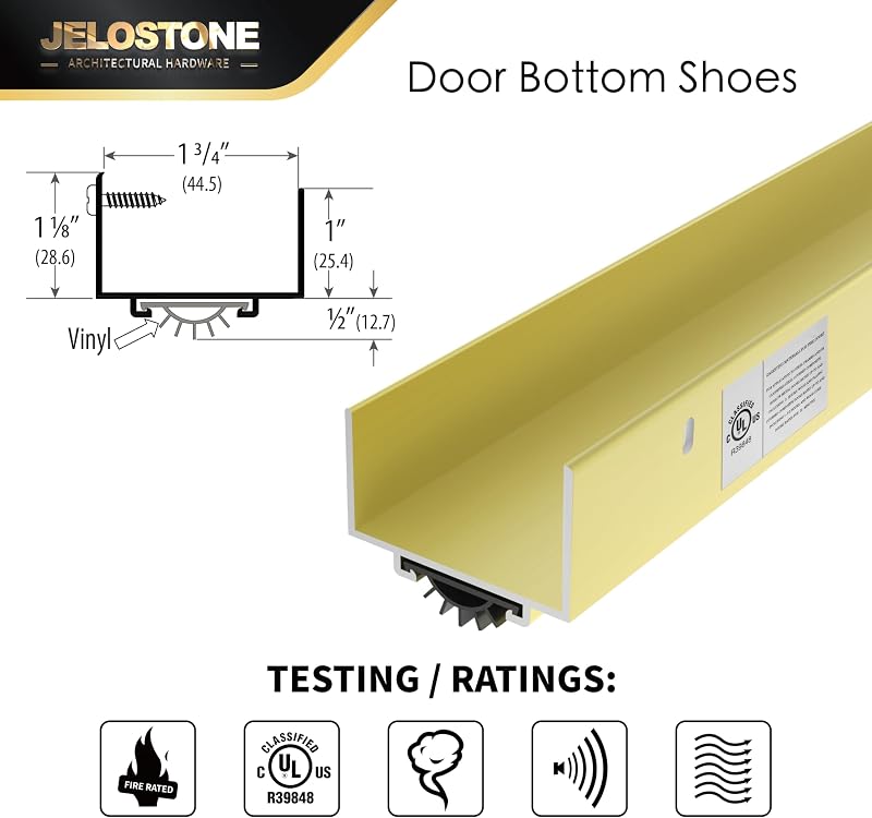 Zapatos puerta aluminio forma U dorado 1-3/4x1-1/8x36"