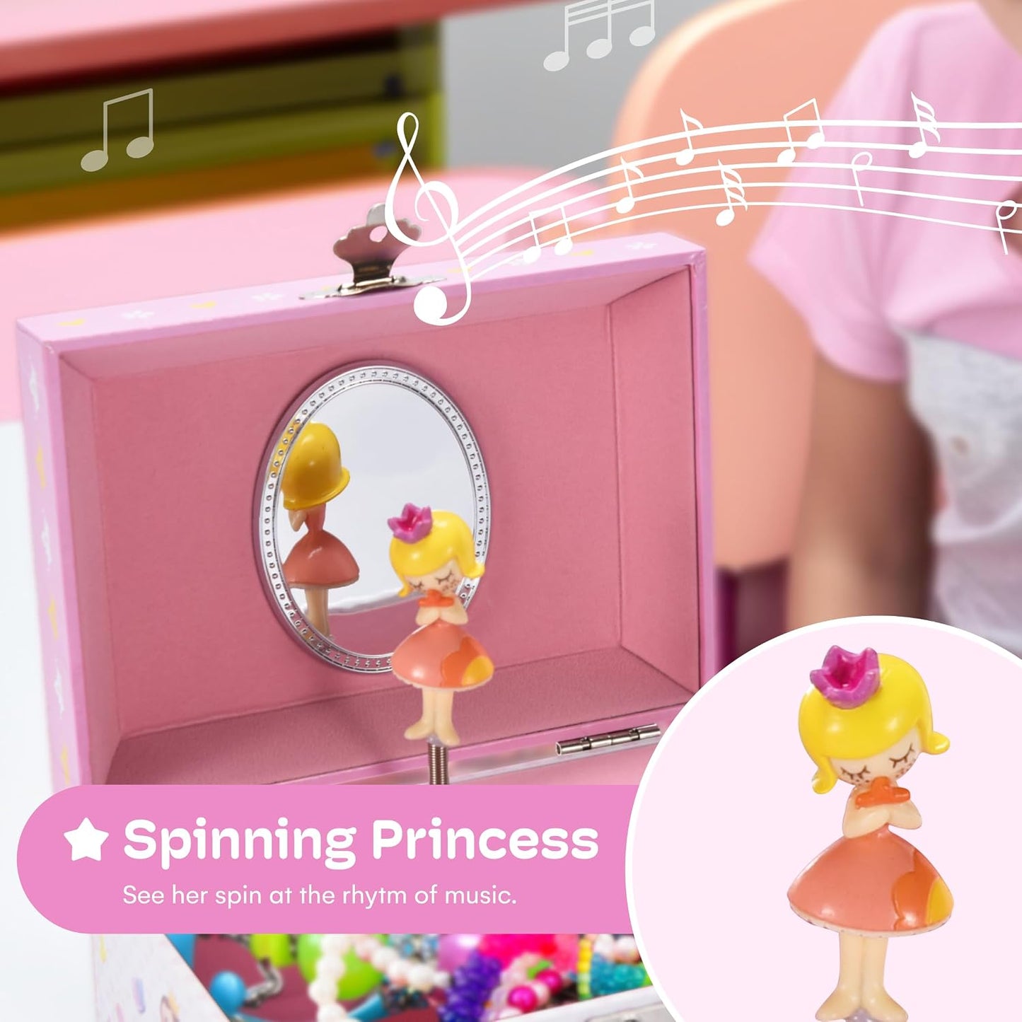 Caja joyería para niñas 6-8 años con melodía princesa rubia