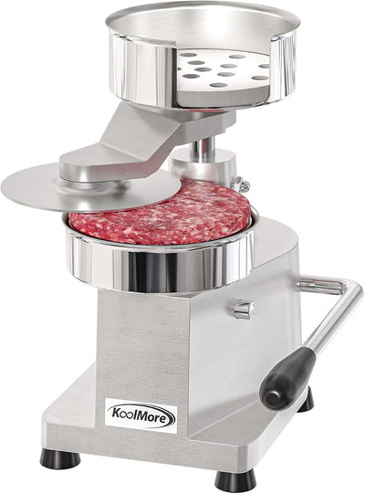Prensa hamburguesas 5pulg acero inox incluye papeles plateado