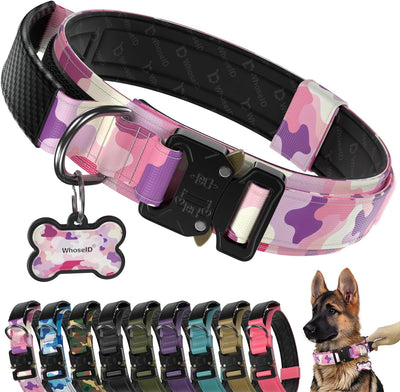Collar táctico perro ajustable metal duradero cuero mango