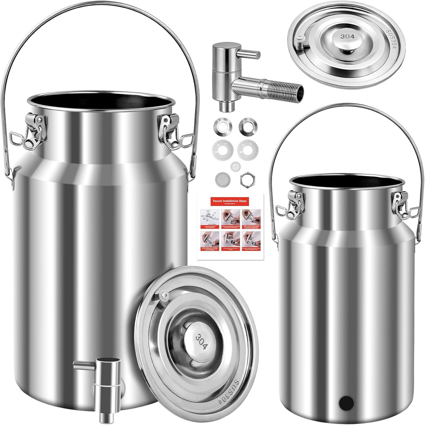 Lata de leche acero inoxidable 304 con espita dispensador agua 10 litros