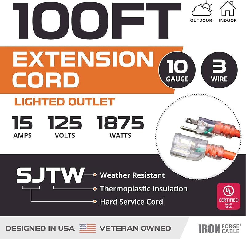 Cable extensión al aire libre 100ft 10/3 SJTW naranja