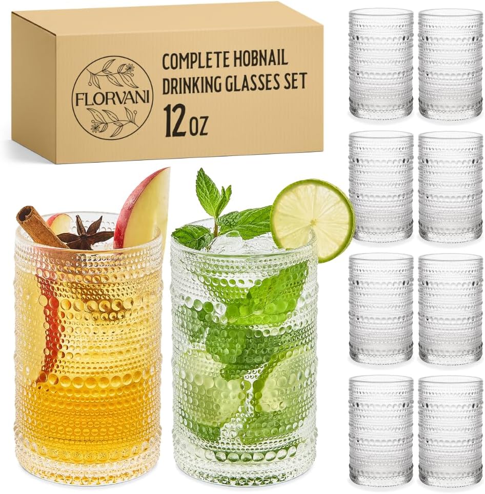 8 Vasos Beber 12oz Borde Burbuja Cristalería Multiusos