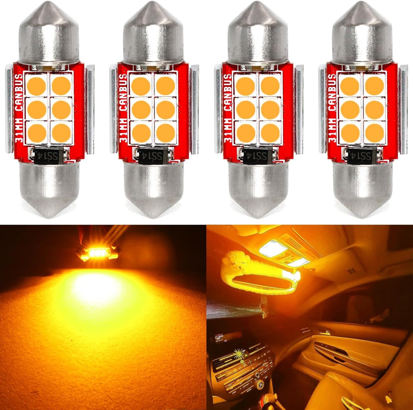 Bombillas LED amarillas 31mm para luz interior automóvil