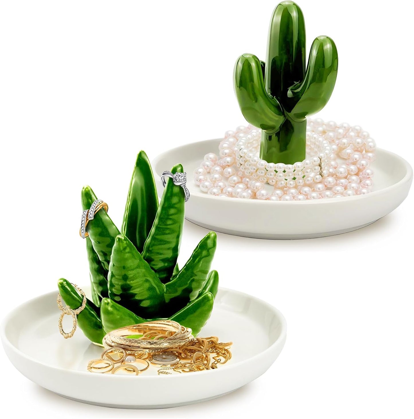 2 Pzas Soporte Cerámica Anillos Cactus Decoración