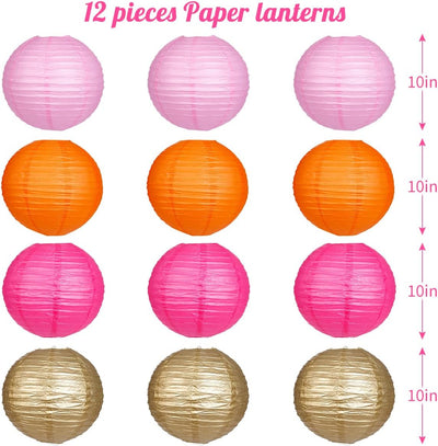 Linternas papel colgantes rosa naranja dorado pack 12