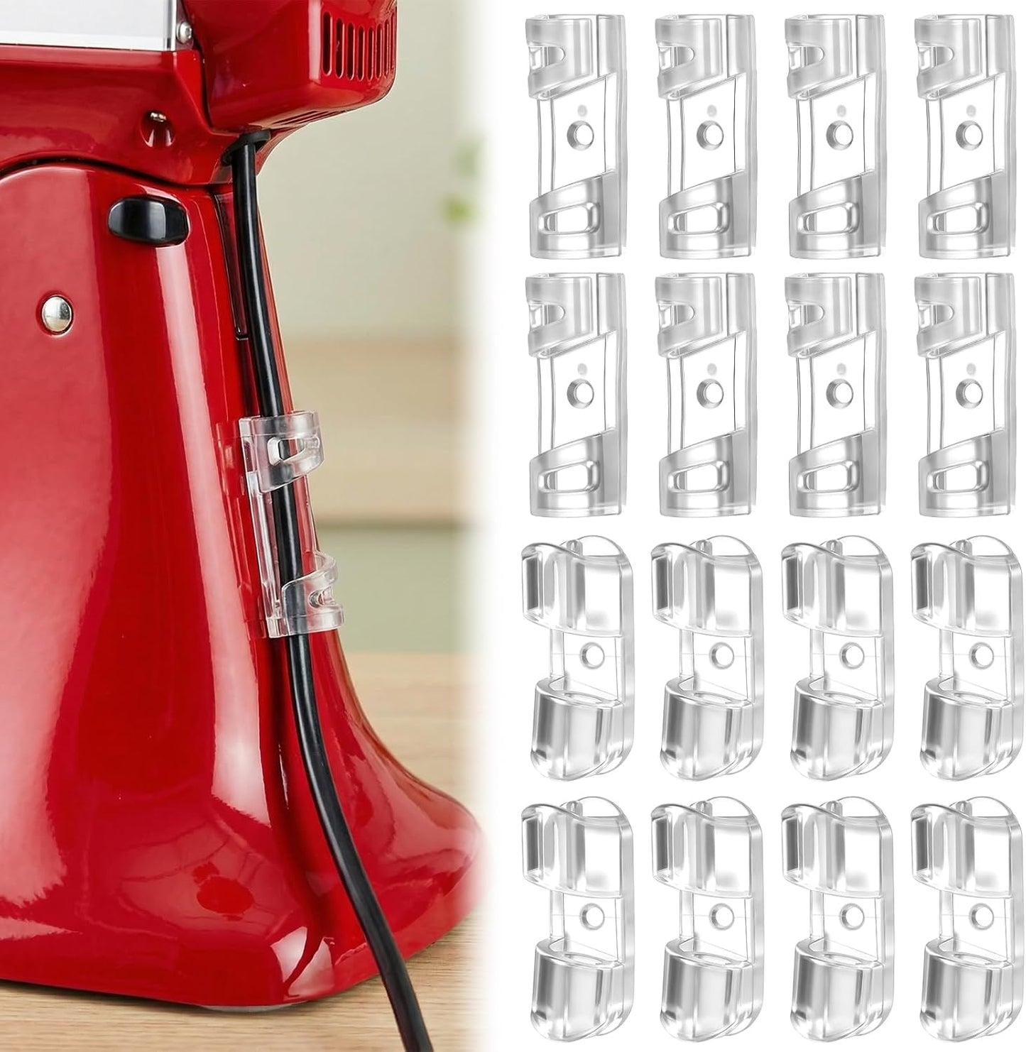 Organizadores de cables transparentes para electrodomésticos de cocina con soporte adhesivo