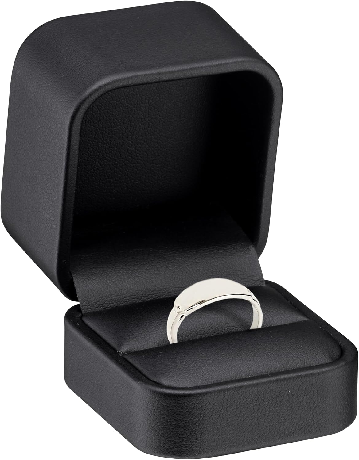 Caja anillo cuero sintético terciopelo negro para propuestas