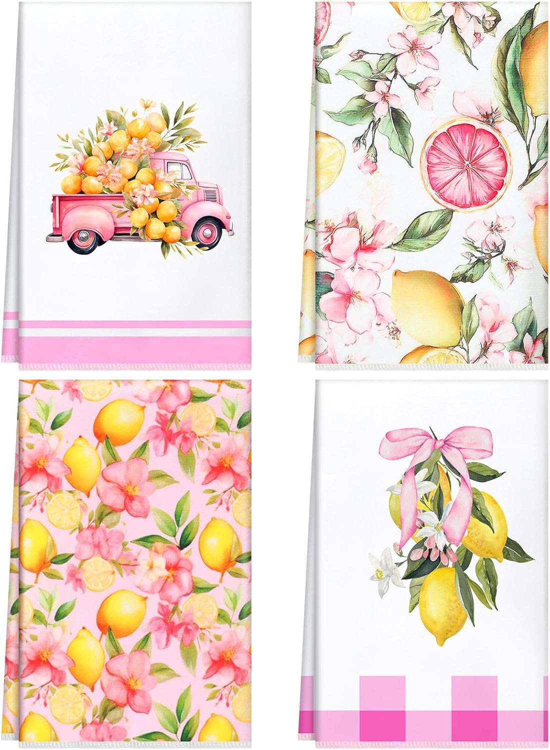 Toallas de cocina FuWeave 16 x 24 pulgadas diseño limón rosa y amarillo