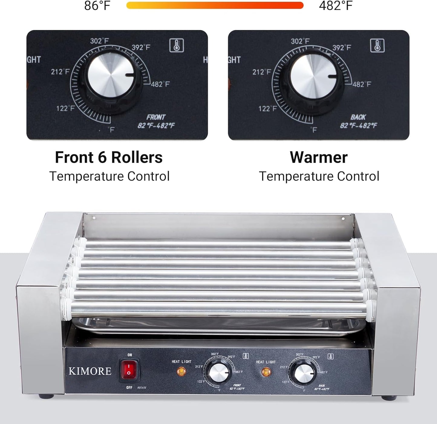 Rodillo perros calientes acero inox 18 udo control temp