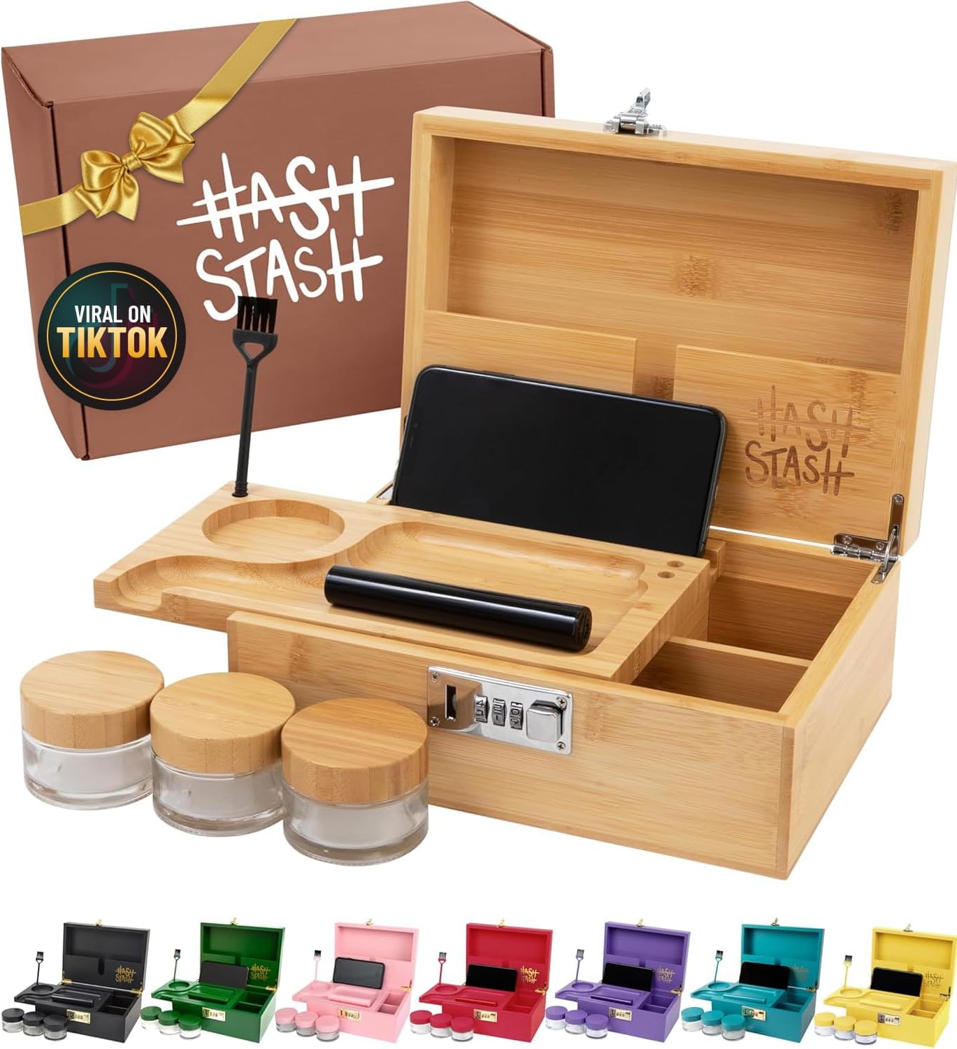 Caja almacenamiento bambú cerradura combinación tapa