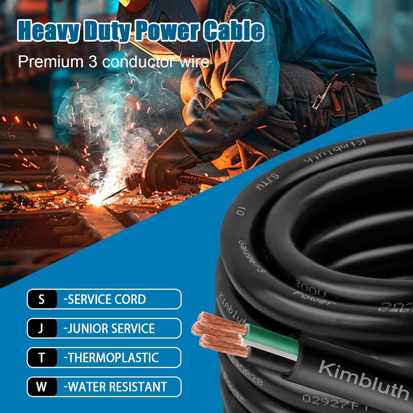 Cable extensión eléctrico 12/3 cobre 100pies trabajo pesado