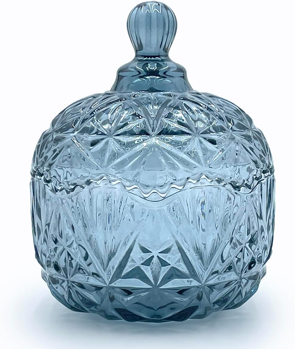 Tarro cristal en relieve para galletas y joyas azul gris