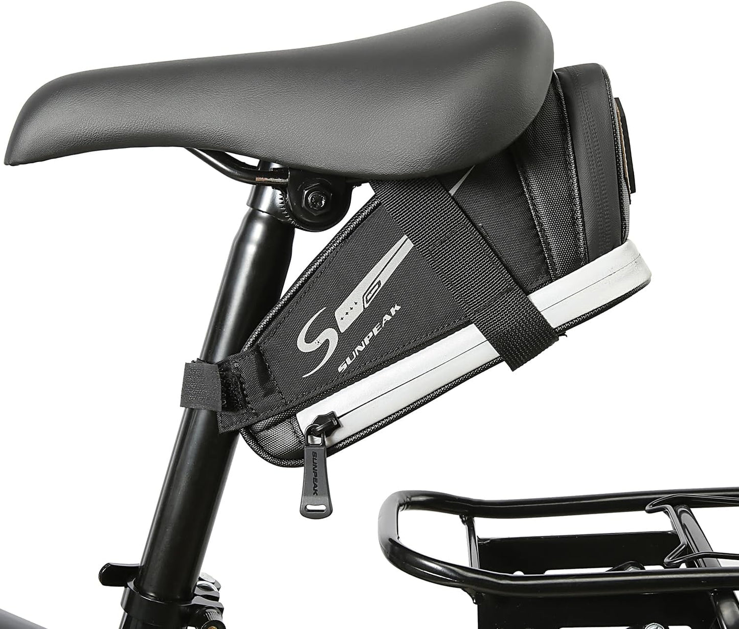 Bolsa sillín bicicleta resistente agua con bolsillo malla