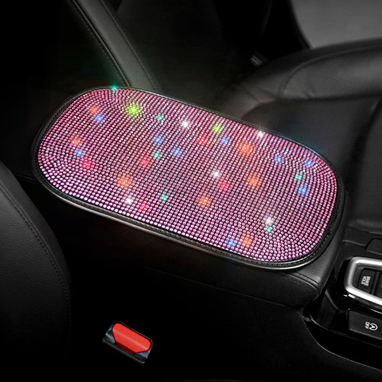 Funda reposabrazos coche rosa brillante con pedrería diamante