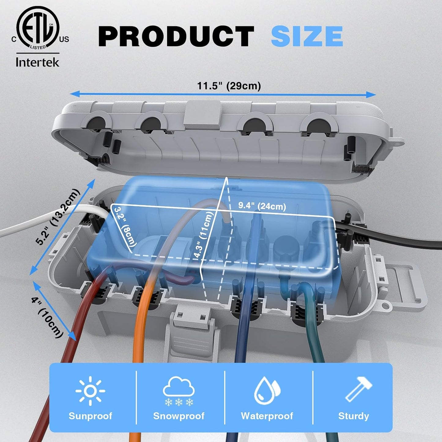 Caja eléctrica exterior 11.5x5.2x4pulg IP54 6 puertos