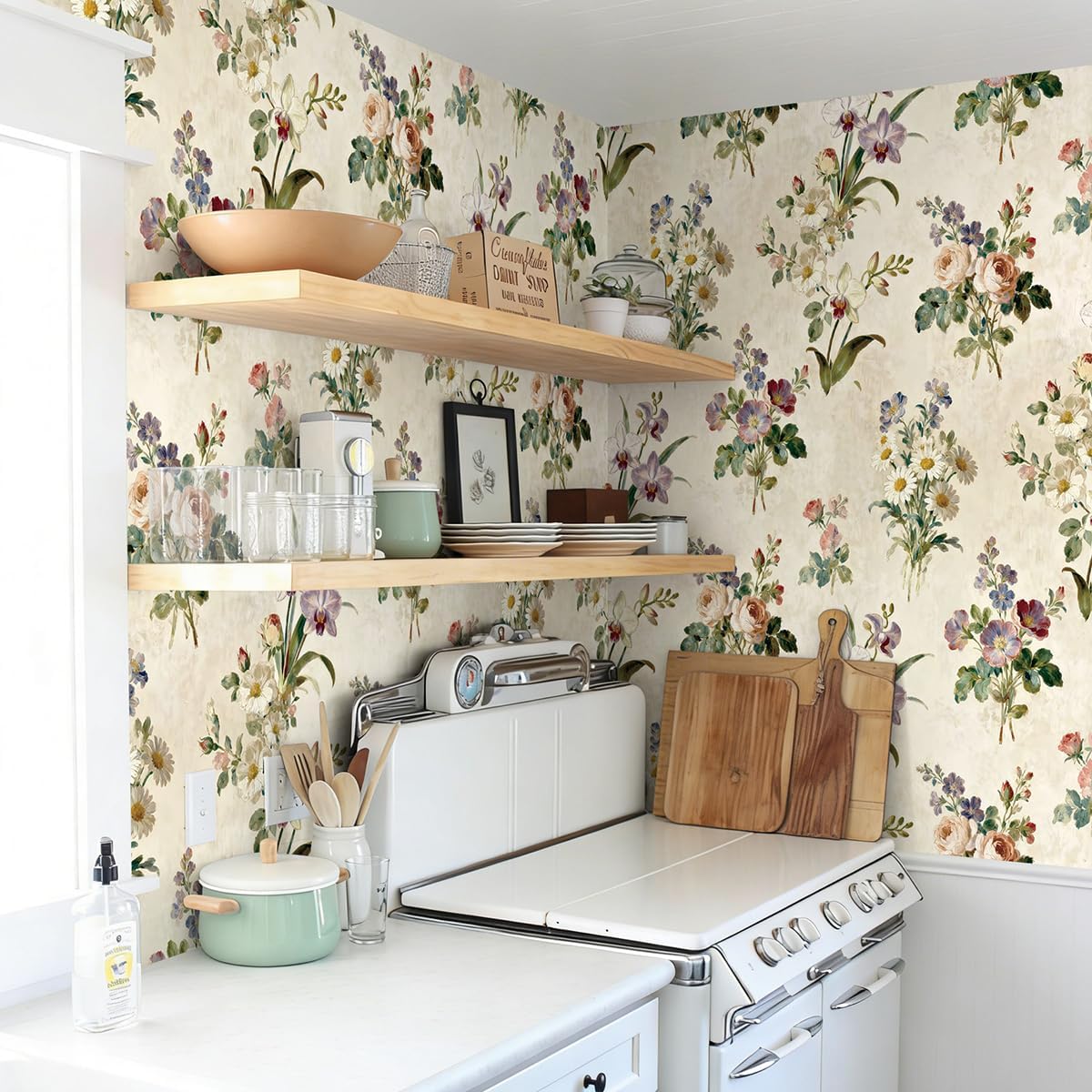 Papel tapiz vintage floral beige 17x196.8pulg despegar y pegar