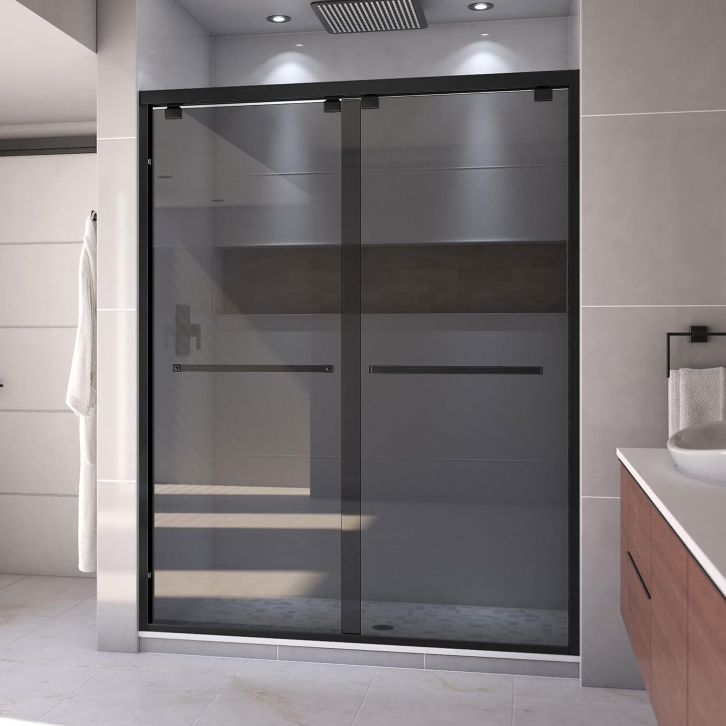 Puerta ducha corredera 56-60pulg x76pulg vidrio gris ahumado