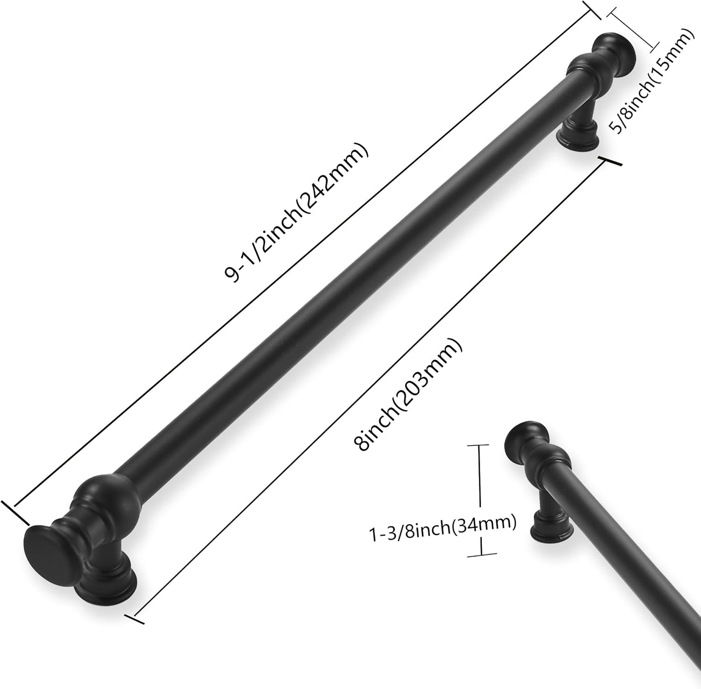 10 Tiradores Cocina 8" Negro Mate Sólidos Resistentes