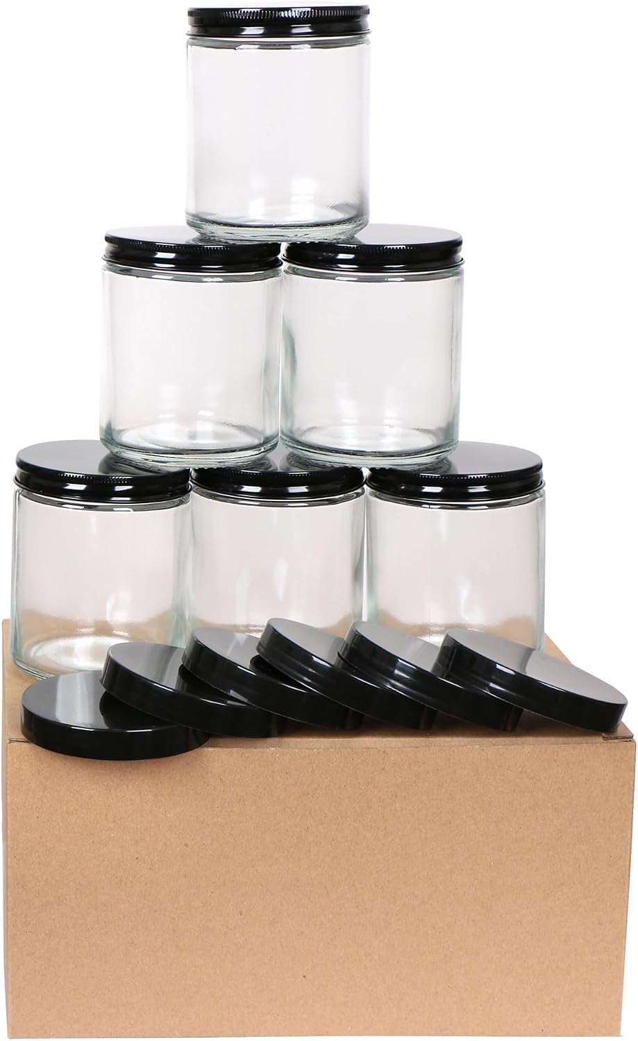6 Tarros Vidrio 8oz con Tapas Plástico y Metal Recargables