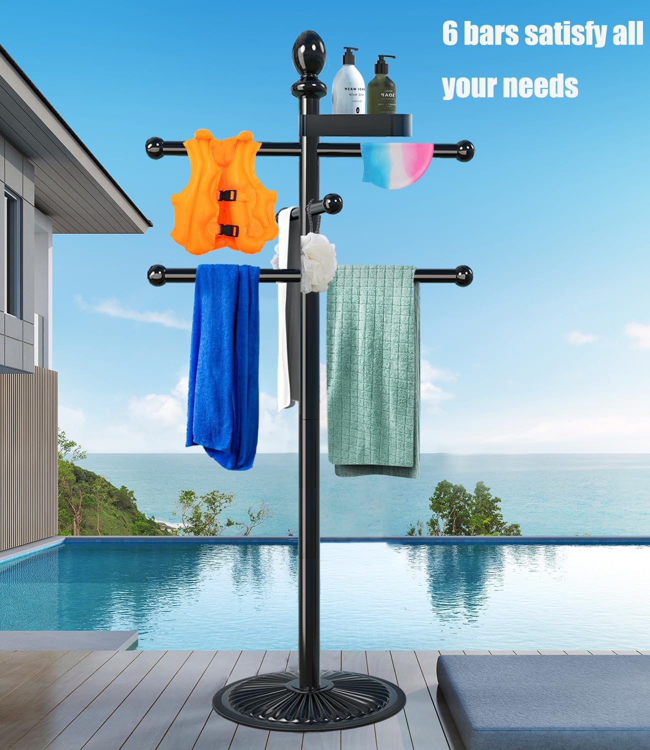 Toallero piscina exterior 6 barras metal resistente