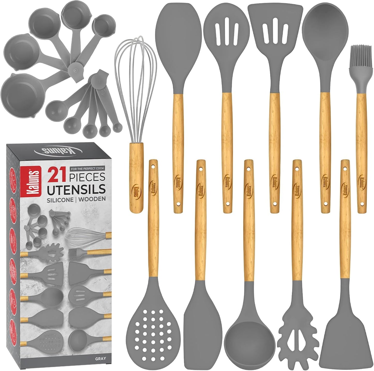 Set 21 Utensilios Cocina Madera y Silicón Antiadherente