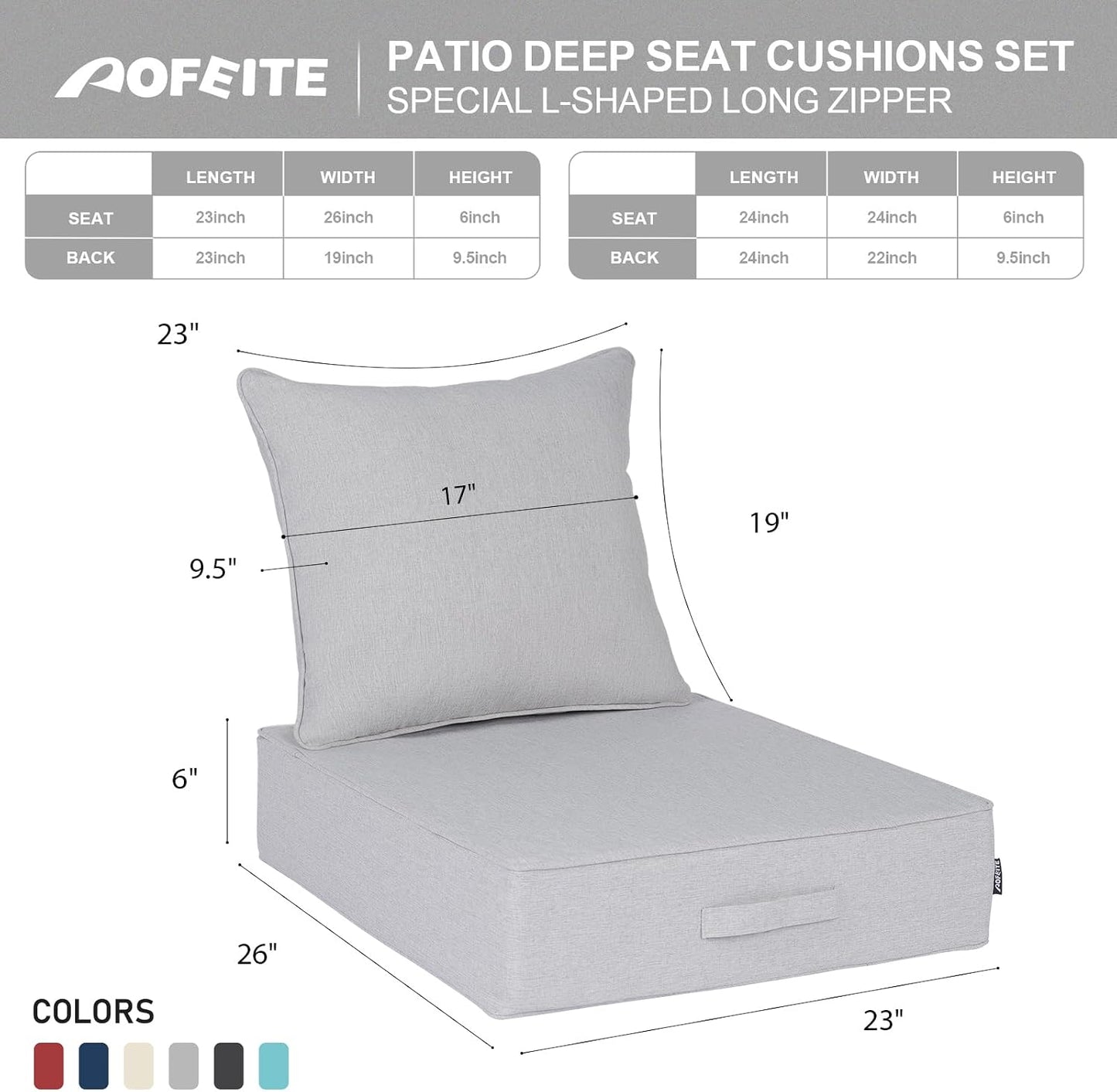 Set 2 cojines asiento olefina resistente agua 23x26pulg