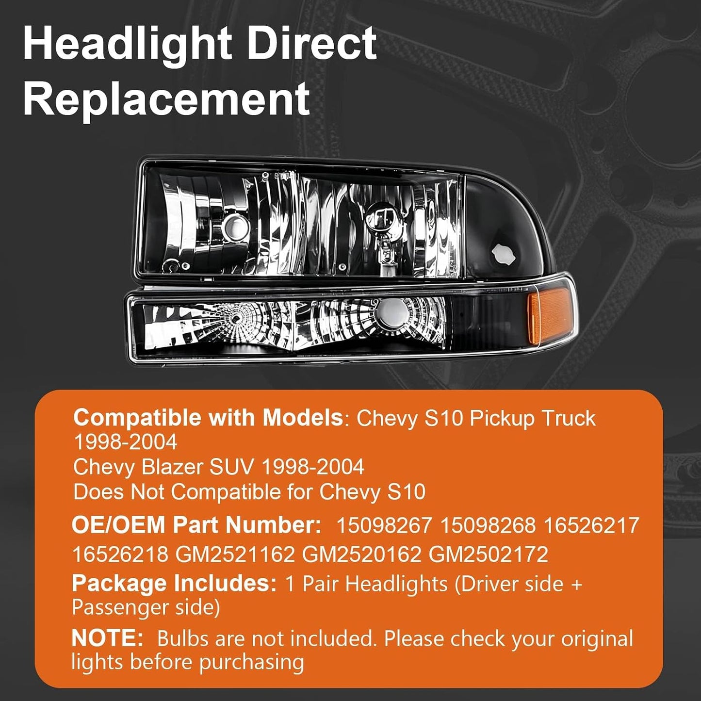Set faros delanteros comp Chevy S10/Blazer negro ambar