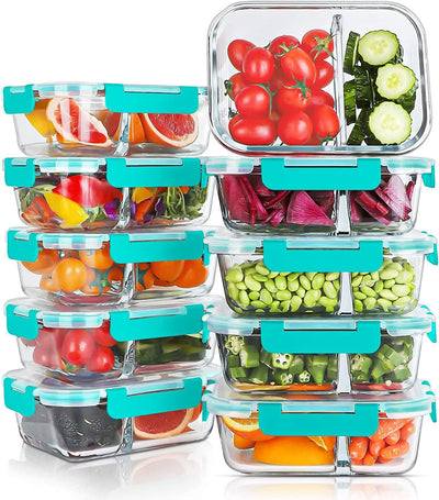 10 Cajas Bento Vidrio 30oz 2 Compartimentos