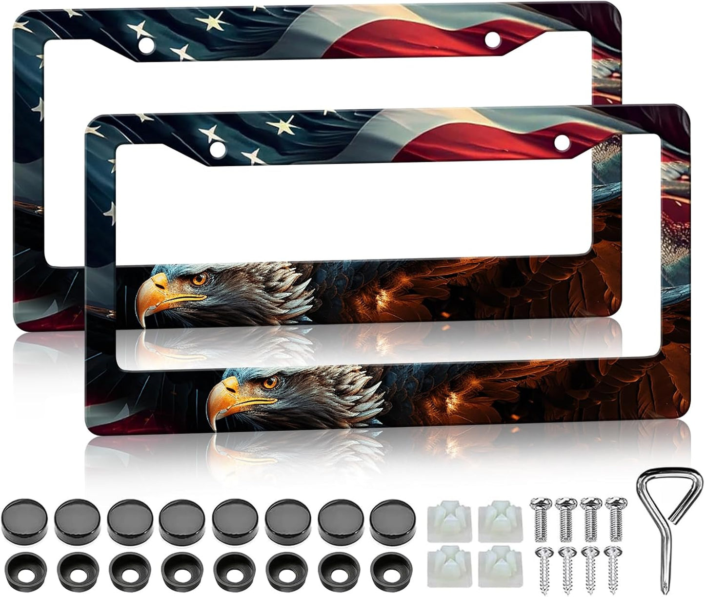 Marco placa matrícula águila bandera americana 2pcs acero inox