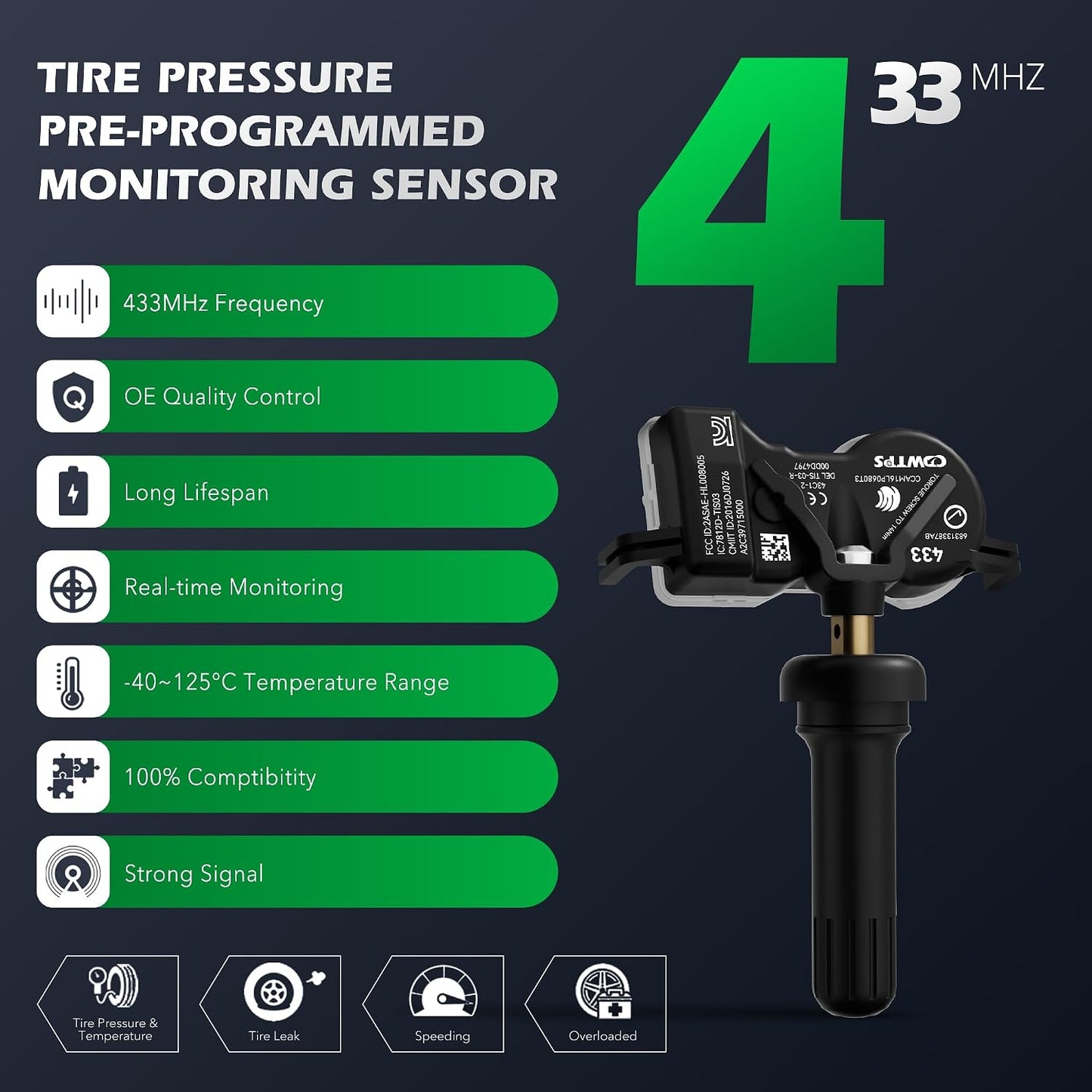 Sensor TPMS para Dodge Jeep 433HMz