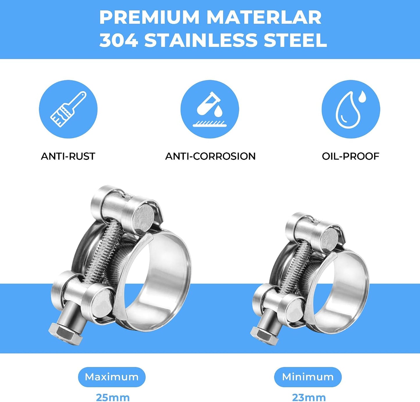 6 Abrazaderas Manguera T 23-25mm Acero Inox 304