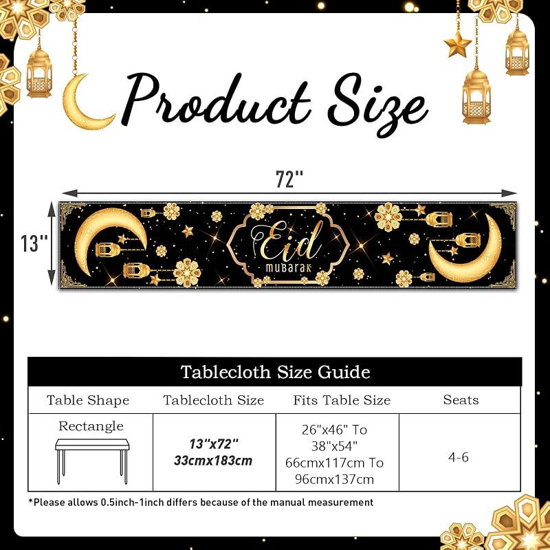 Camino mesa eid decoración hogar negro y dorado con luna estrella