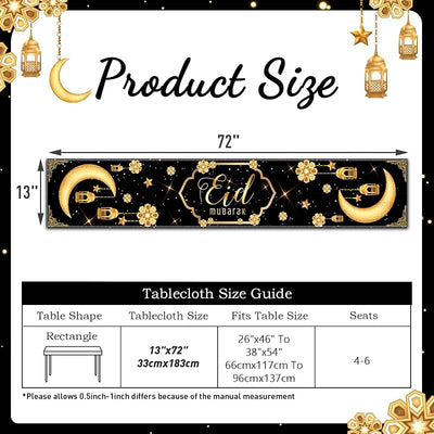 Camino mesa eid decoración hogar negro y dorado con luna estrella