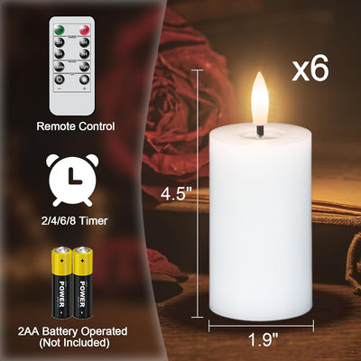 Velas LED sin llama 4.5" control remoto 6 pzas cera blanca