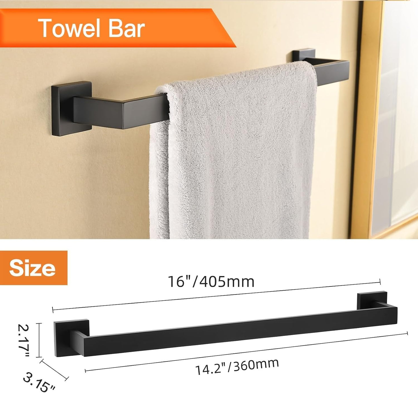 Toallero baño negro 5pzas 16pulg soporte papel higiénico