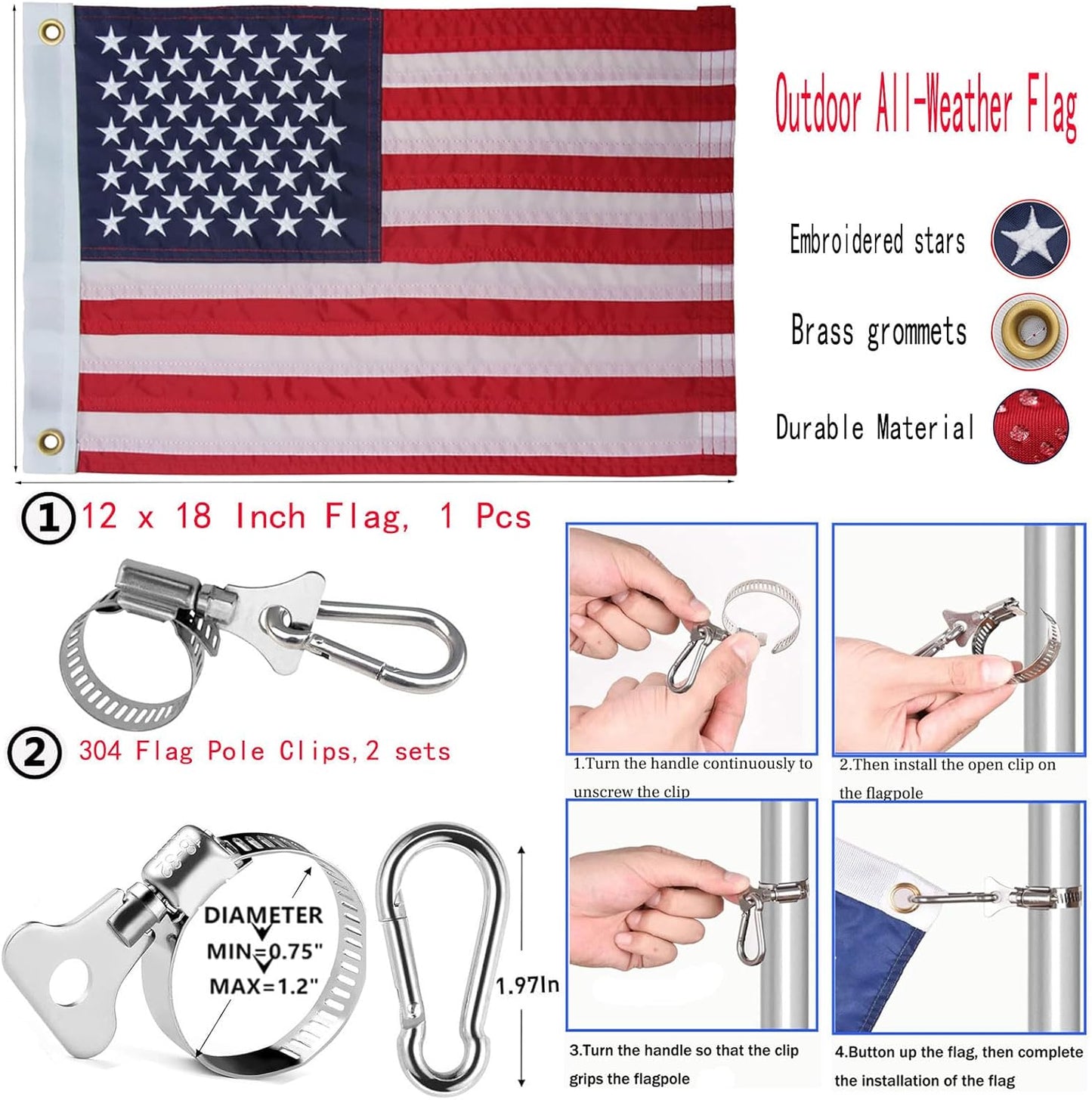 Bandera americana para barco 12x18" resistente nylon 210D