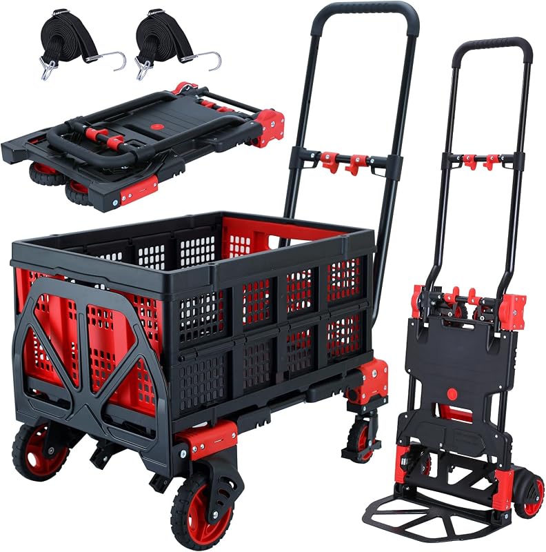 Carro de mano plegable 2en1 con cesta y mango retráctil