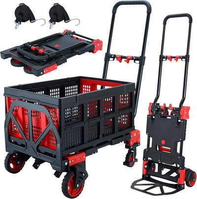 Carro de mano plegable 2en1 con cesta y mango retráctil