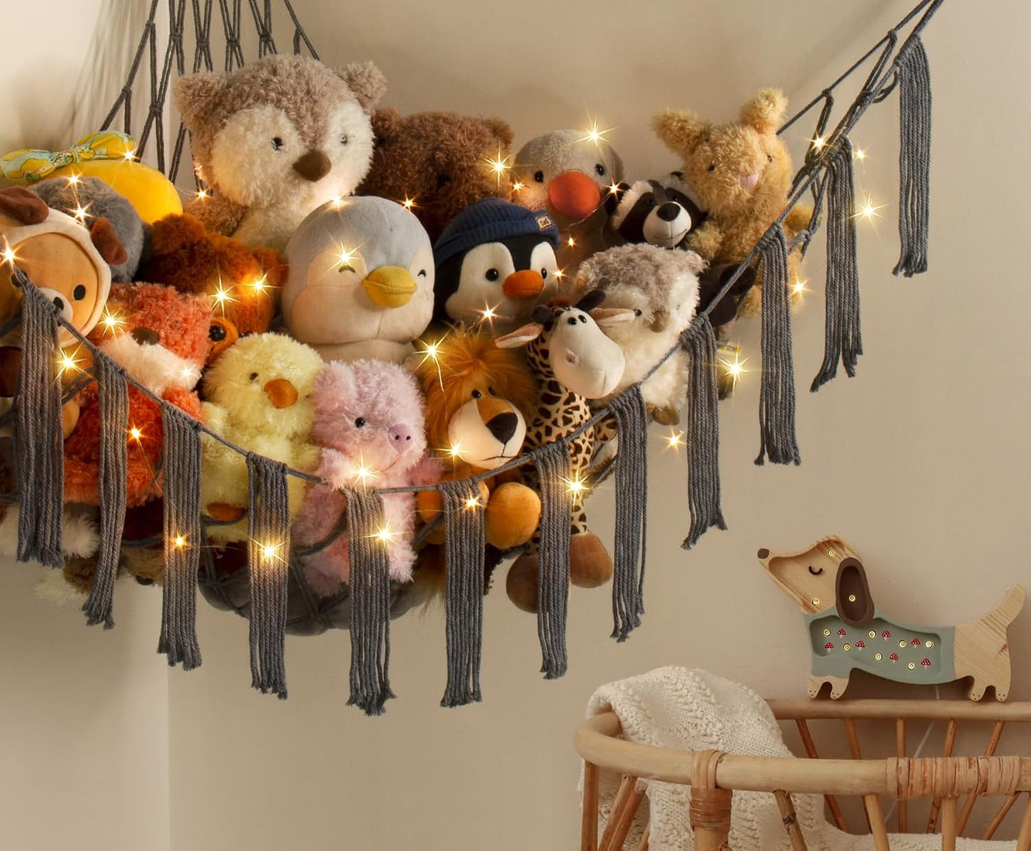 Red hamaca peluche con luz LED y almacenamiento