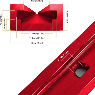 4 Pzas Pista T Carpintería 48pulg Aluminio Rojo Oscuro