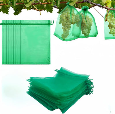 50 Bolsas Malla Protección Frutas 12x16pulg Con Cordón