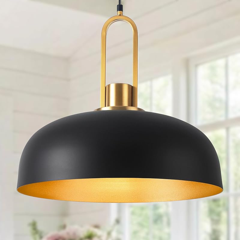 Lámpara colgante cúpula negra mate 18" vintage para comedor