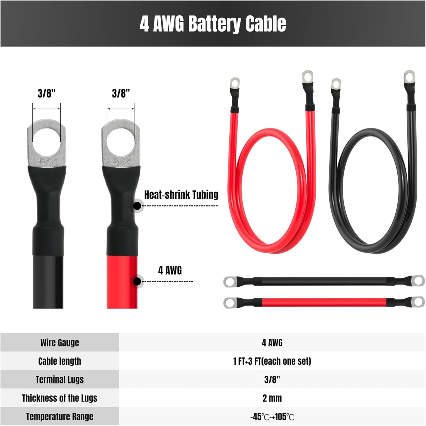 Cable batería 4 AWG 3/8" para solares, caravanas y autos