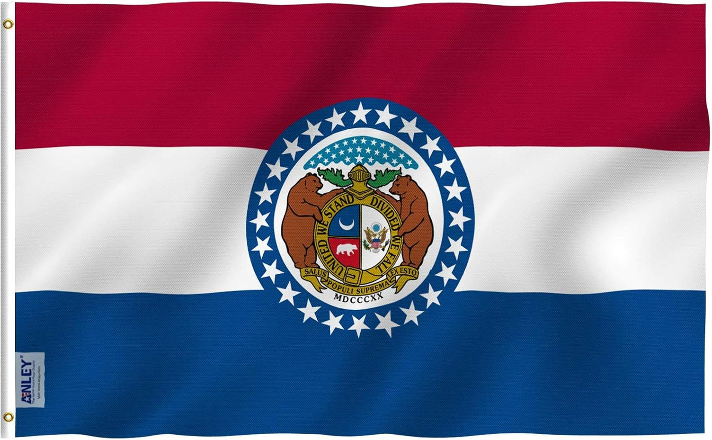 Bandera Missouri 3x5ft poliéster color vivo doble costura