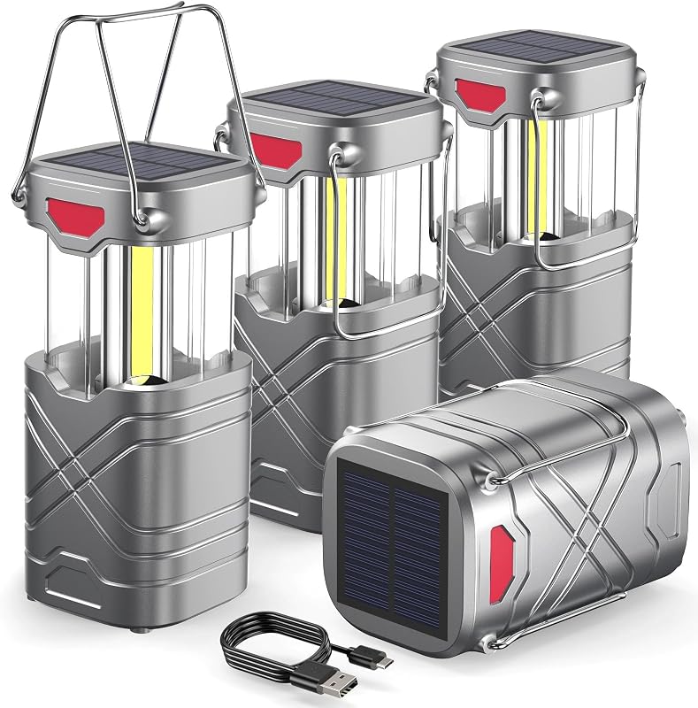 4 Linternas LED Recargables con Alimentación Solar y USB